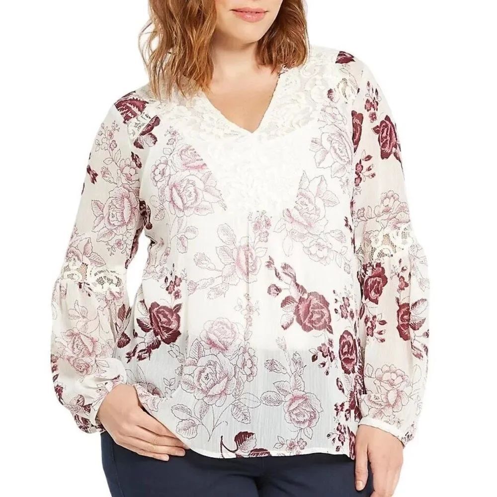 Torrid Floral Boho Chiffon & Lace Blouse Bohemian Top Women’s 1XL XL